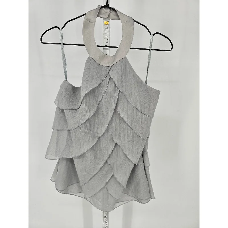 Buy Now BCBGeneration Womens Sz M Halter Formal Top Silver Ruffled Tiered Y2K