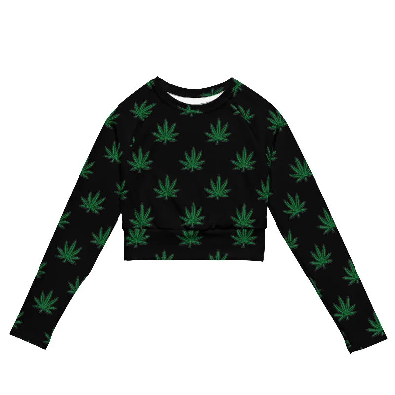 Today’s Deal Black Cannabis Leaf Recycled Long-Sleeve Crop Top