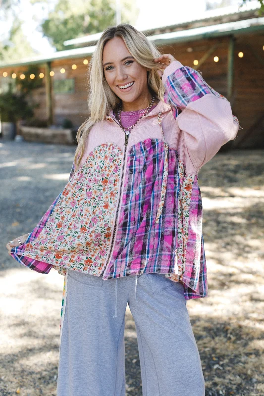 Don’t Miss Out Blossom Check Jacket - Pink
