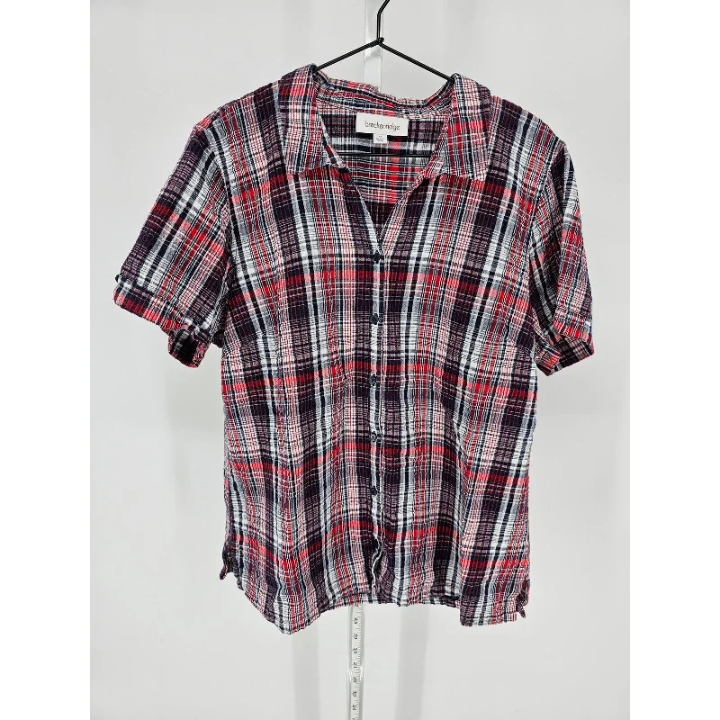Amazing Deals Breckenridge Womens Sz XL Short Sleeve Button Front Plaid Shirt Red Black