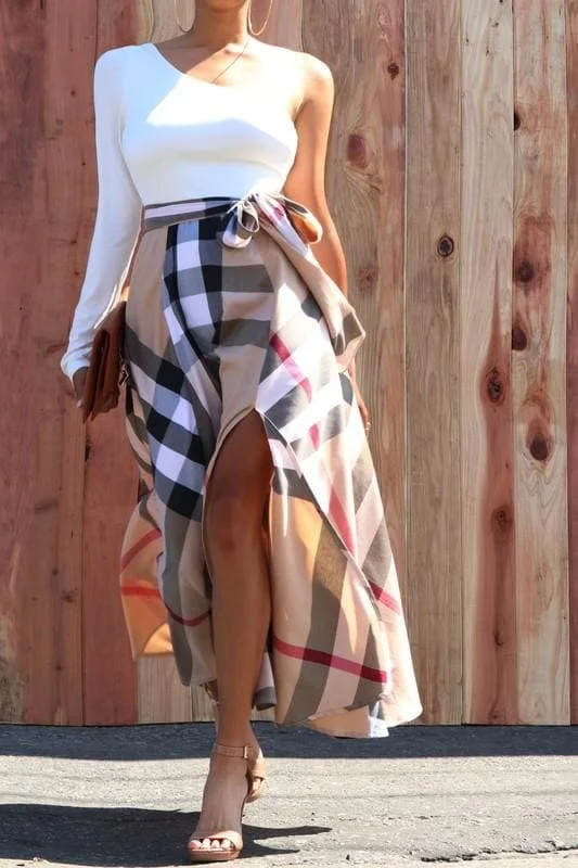 Hurry In The One Shoulder Skirt Dress With Tie