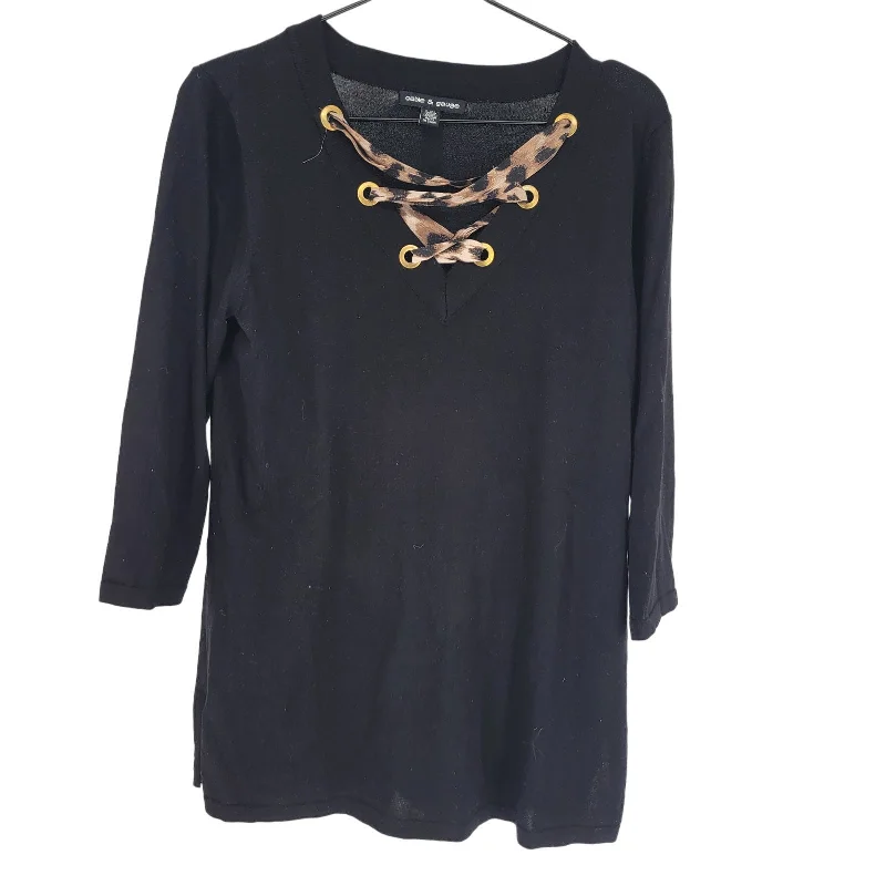 Value Deals Cable & Gauge Womens Sz L 3/4 Sleeve Knit Sweater Black Leopard Print Tie Value Deals Cable & Gauge Womens Sz L 3/4 Sleeve Knit Sweater Black Leopard Print Tie