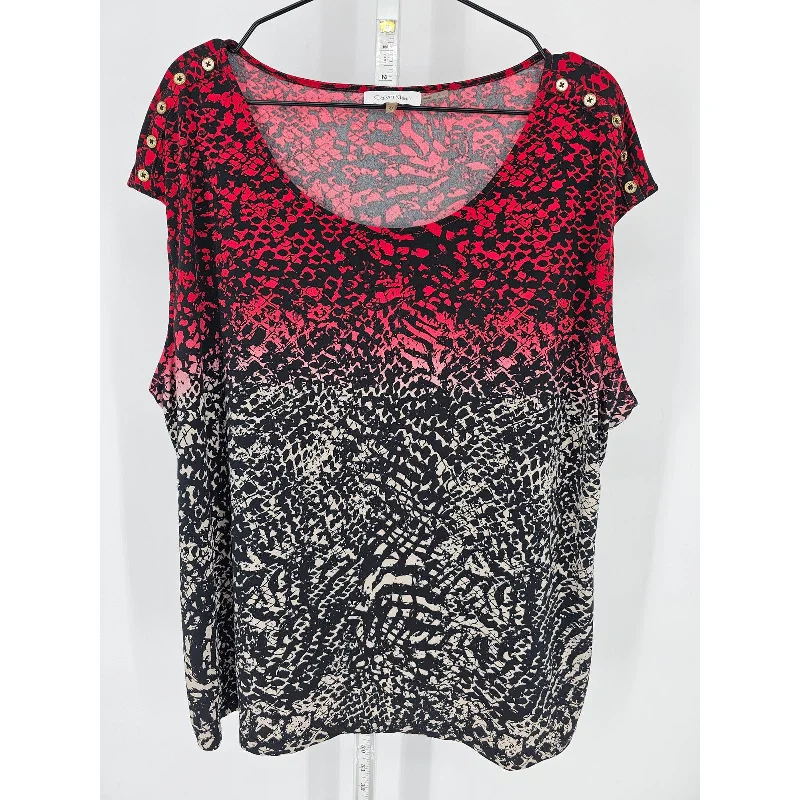 Major Savings Calvin Klein Womens Sz 2X Cap Sleeve Blouse Black Red Snakeskin Print Animal