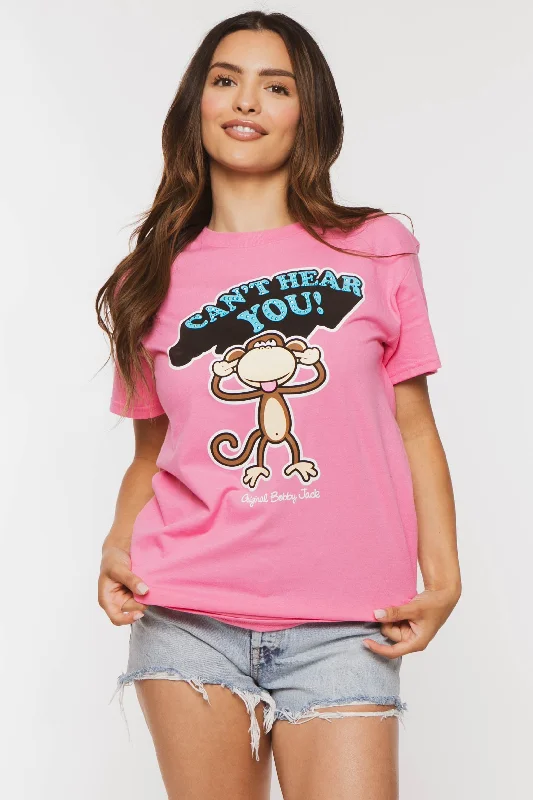 Last Chance Can't Hear You  - Bobby Jack Boyfriend Rhinestone T-Shirt -Pink