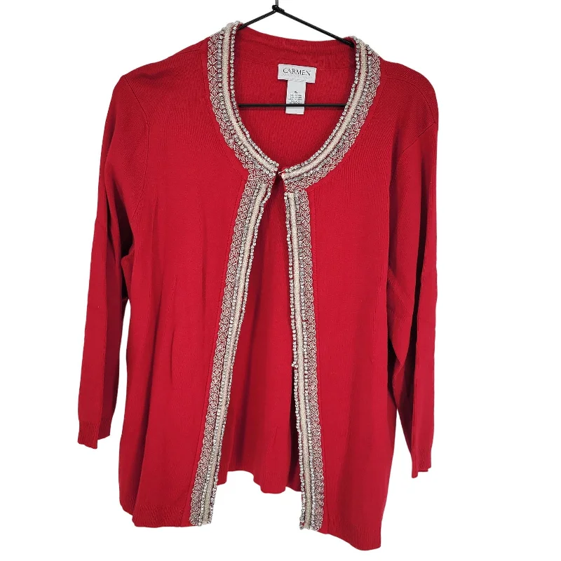 Today’s Deal Carmen Womens Sz XL Formal Red Embellished Cardigan Sweater Silver Thick Knit Today’s Deal Carmen Womens Sz XL Formal Red Embellished Cardigan Sweater Silver Thick Knit