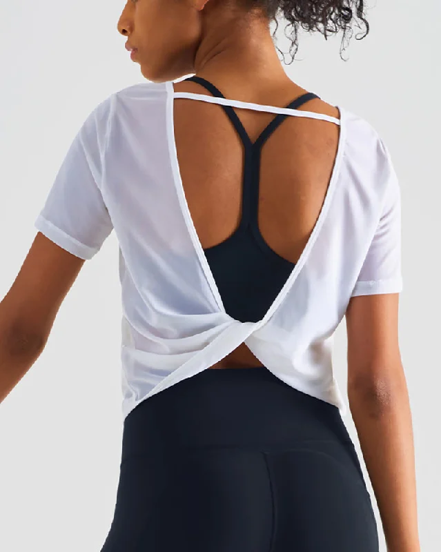 Super Bargain Casual Backless Short Sleeve Loose Mesh Sports T-shirt 4-10