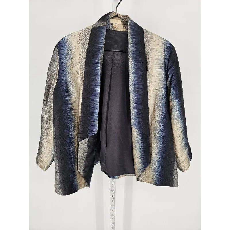 Unbeatable Prices Chicos Womens Sz 2 (XL) Open Front Cardigan Blazer Formal  Blue Silver Gold