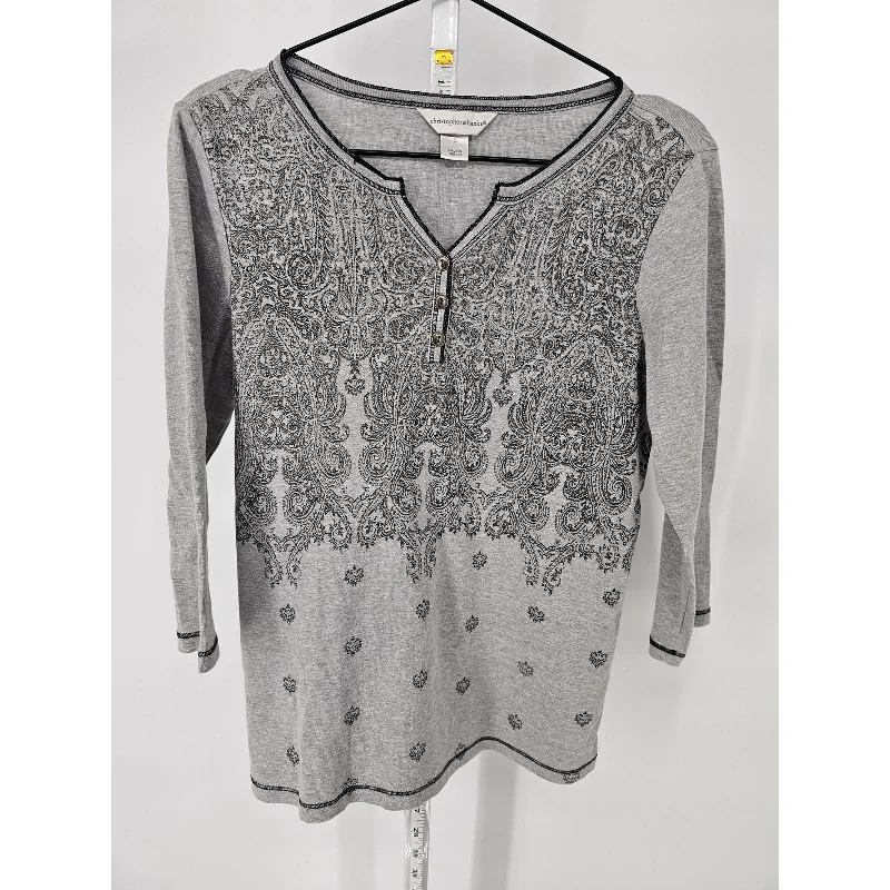 Blowout Sale Christopher Banks Womens Sz S 3/4 Sleeve Cotton T Shirt Gray Fil De Gris Print