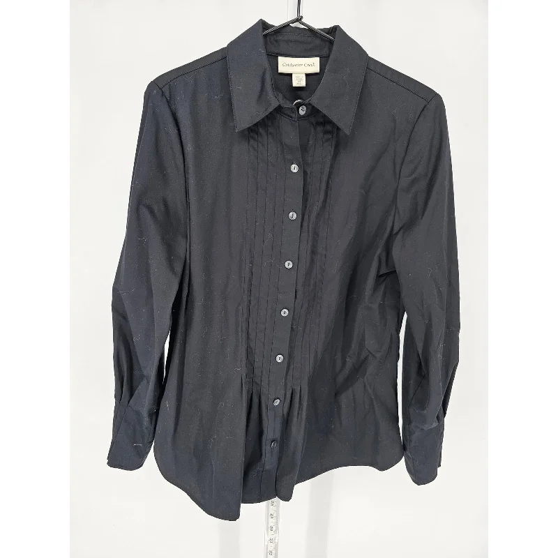 Big Savings Coldwater Creek Womens M Long Sleeve Button Up Dress Shirt Solid Black Pleated