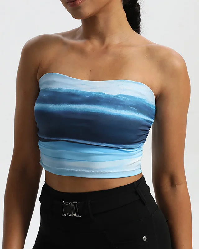 Price Drop Colorblock Printed Summer Strapless Fitness Sports Tube Top Blue Red S-L