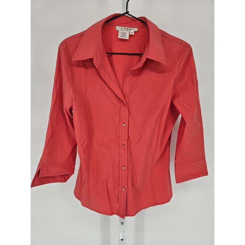 Referral Discount Como Womens Sz M Long Sleeve Button Up Blouse Coral Pink