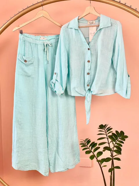 Unmissable Offer The Italian Linen Top and Wide Leg Pant Set