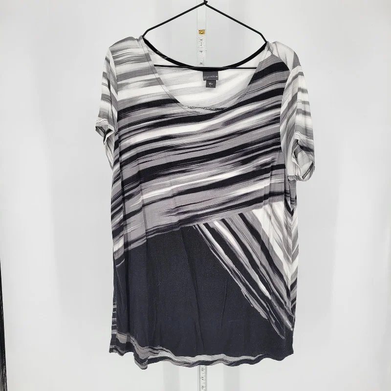 Early Bird Discount Covington Womens Sz 1X Short Sleeve Blouse Black White Striped