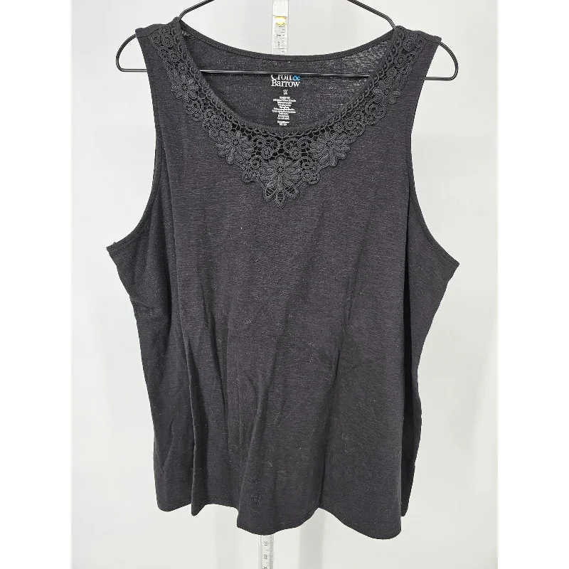 Price Smash Croft & Barrow Womens Sz 1X Cotton Blend Tank Top Black Lace Front