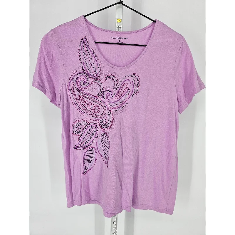 Crazy Deals Croft & Barrow Womens Sz L Short Sleeve T Shirt Light Purple Paisley Embroidered Crazy Deals Croft & Barrow Womens Sz L Short Sleeve T Shirt Light Purple Paisley Embroidered
