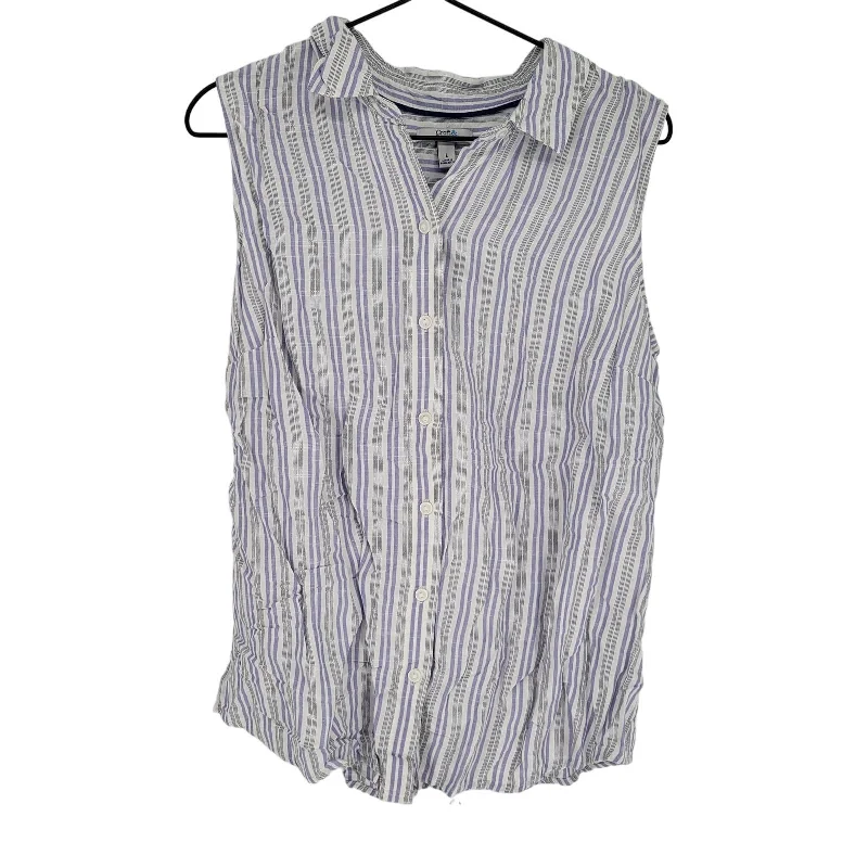 Steals and Deals Croft & Barrow Womens Sz L Sleeveless Button Up Collard Top Purple White Striped