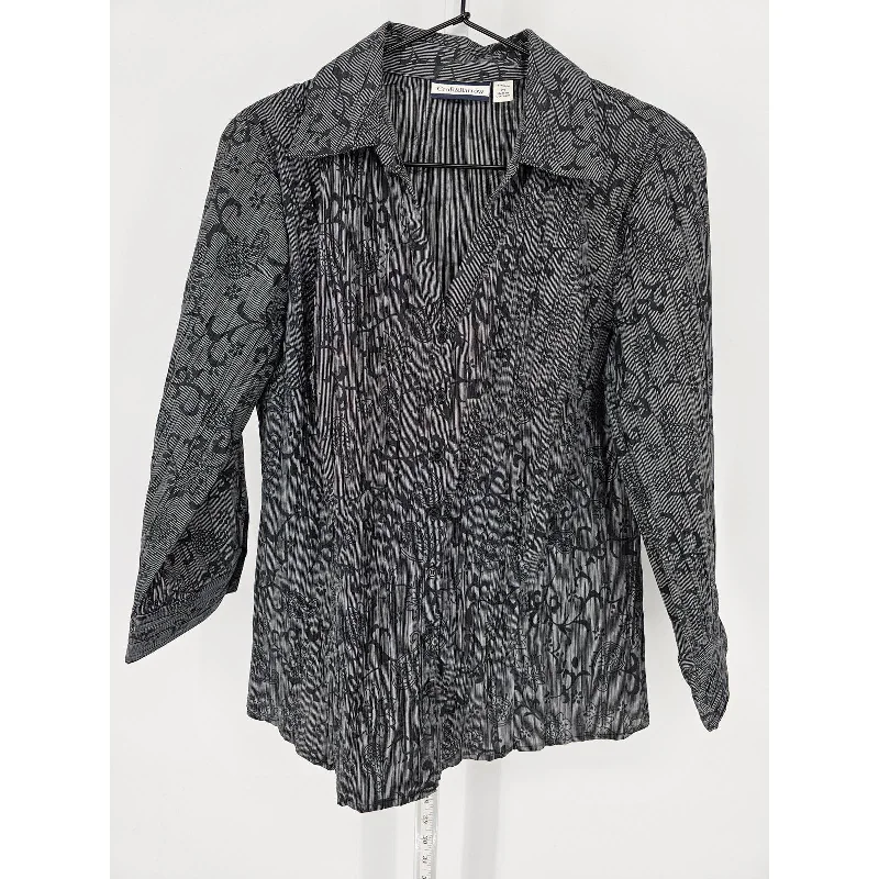 Buy More, Save More Croft & Barrow Womens Sz M Long Sleeve Button Up Dress Shirt Black Gray Floral