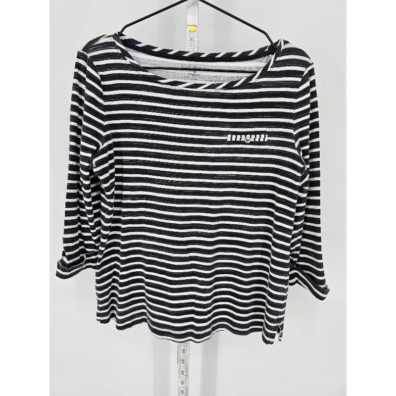 Value Deals Croft & Barrow Womens Sz M Long Sleeve Cotton Top Black White Striped