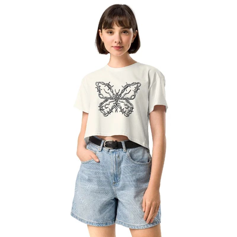 Daily Deals Cropped Tshirt Top Crew Neck BUTTERFLY