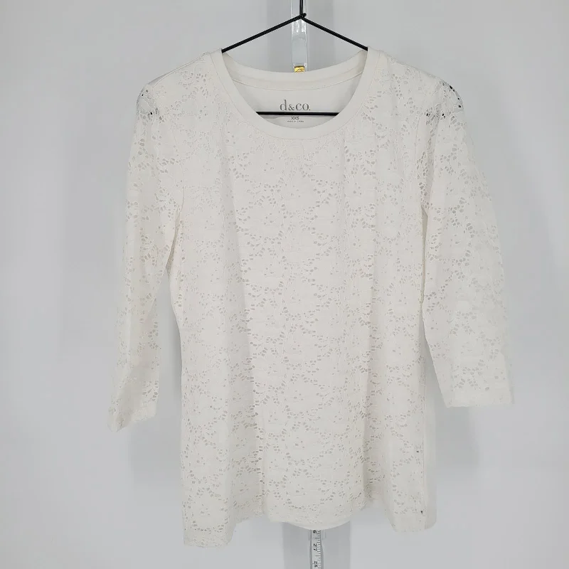 Unbeatable Prices Denim & Company Womens Sz XXS Long sleeve Lace T Shirt Solid White