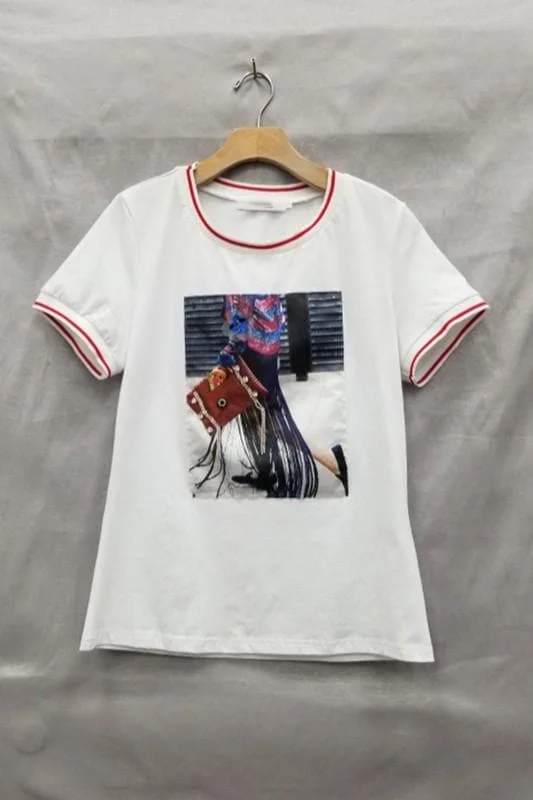 Bargain Prices Detailed Short Sleeve Graphic Top