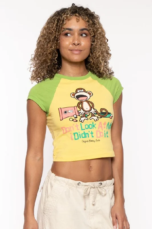 Inventory Reduction Don't Look At Me - Bobby Jack Crop Raglan Top - Yellow