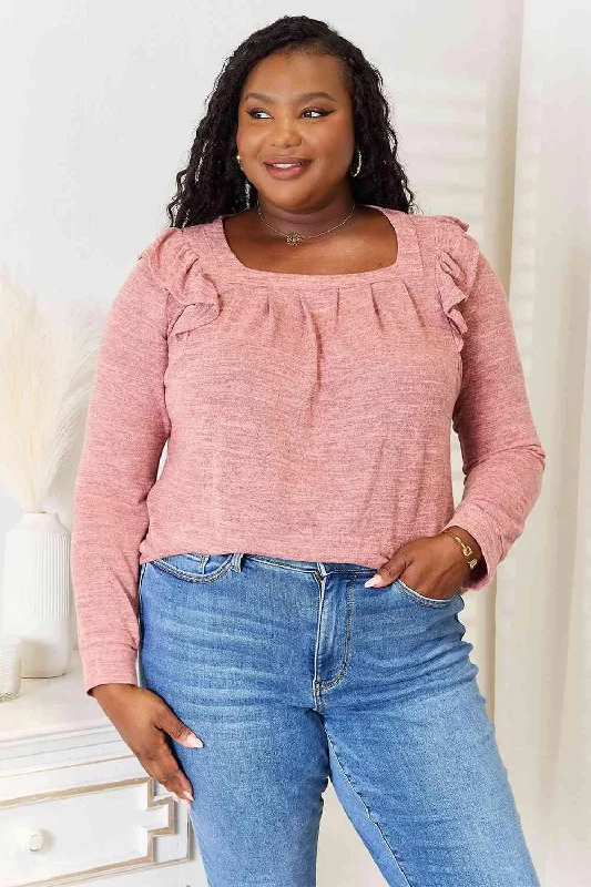 Final Markdown Square Neck Ruffle Shoulder T-Shirt