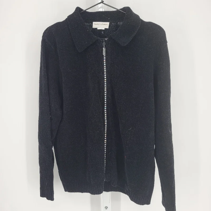 Limited Time Drapers & Damons Womens Sz PL Petite Zip Up Sweater Black Rhinestone Front Limited Time Drapers & Damons Womens Sz PL Petite Zip Up Sweater Black Rhinestone Front
