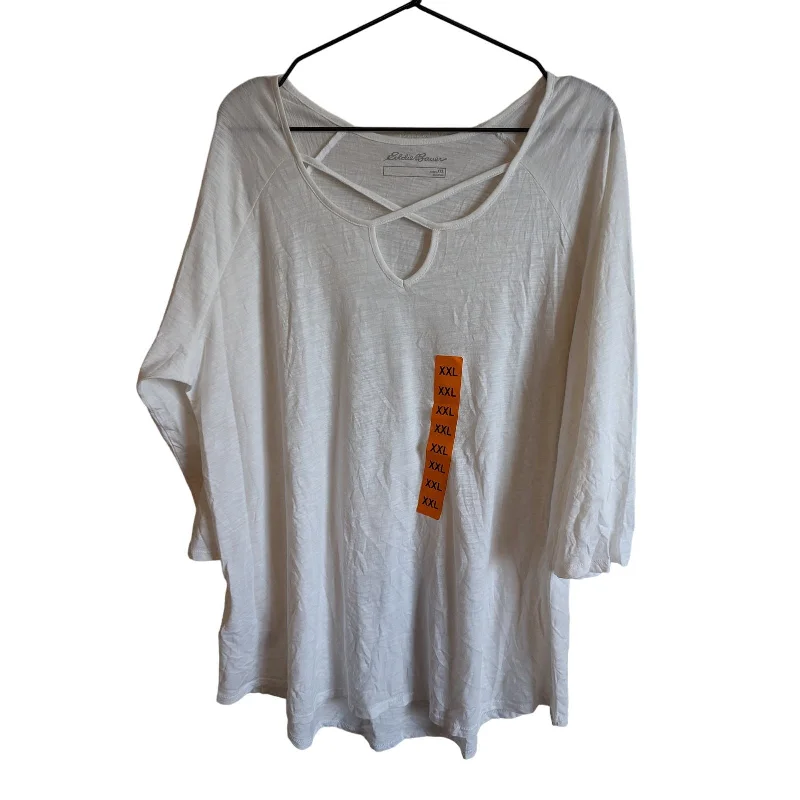 Doorbuster Deal Eddie Bauer Womens Sz XXL Solid White 3/4 Sleeve Cotton T Shirt NEW