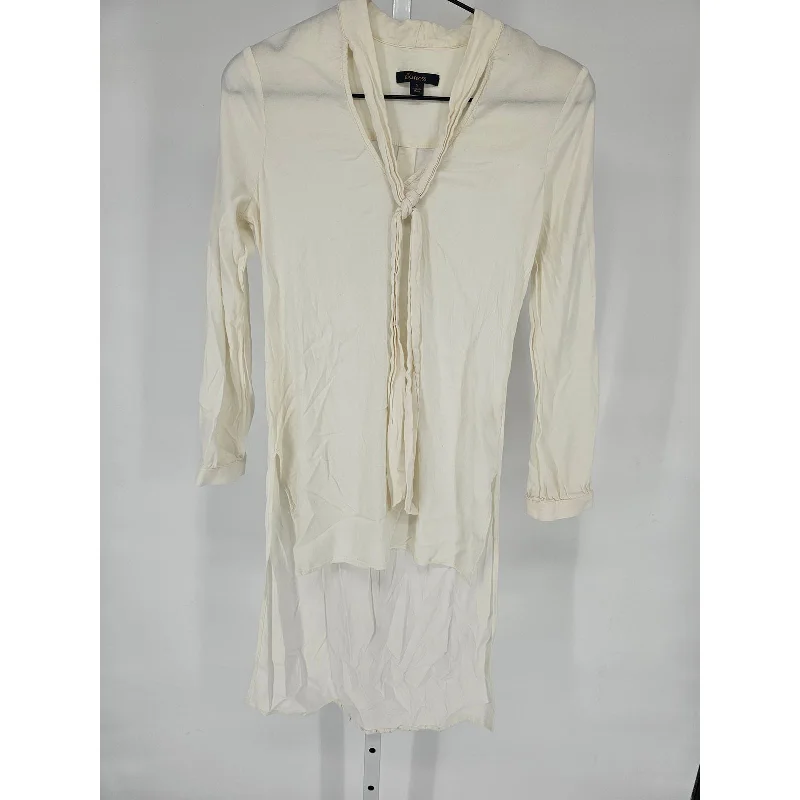 Bargain Bin Ella Moss Womens Sz S High Low Long Sleeve Tunic Top Ivory Bow Front