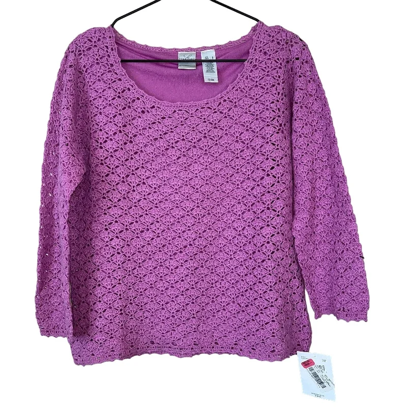Extra Savings Emma James Womens Sz L Light Purple Crochet Knit Lightweight Sweater