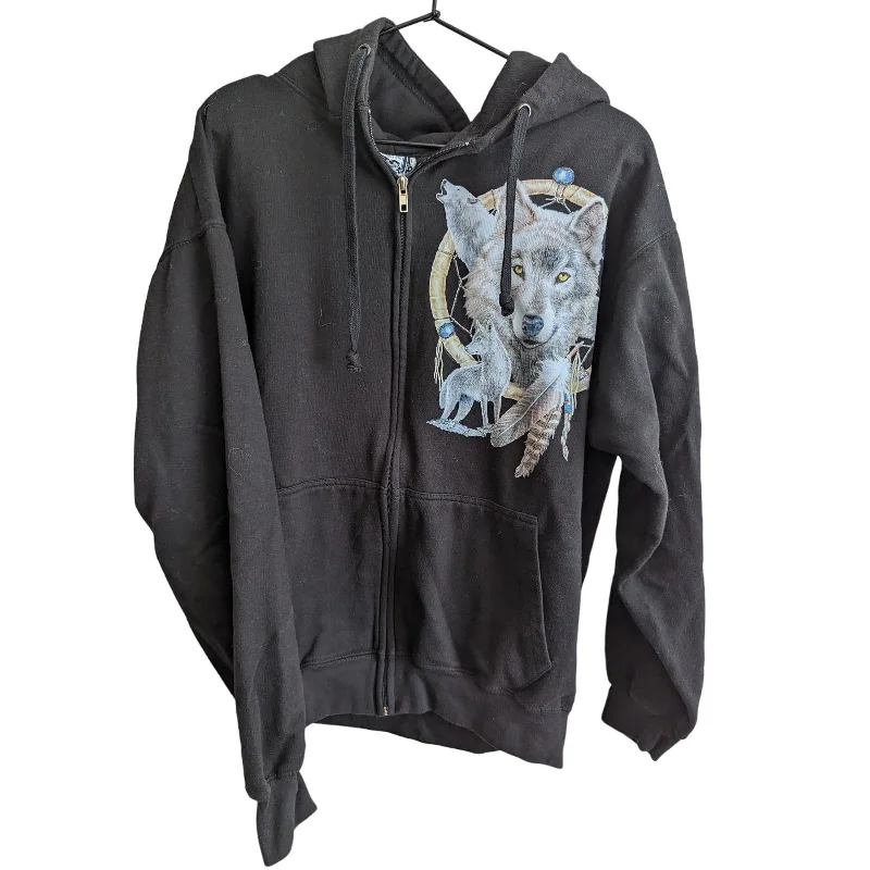 Price Drop ESY Surf Co Womens Sz XL Full Zip Hoodie Wolf Dreamcatcher Print Black