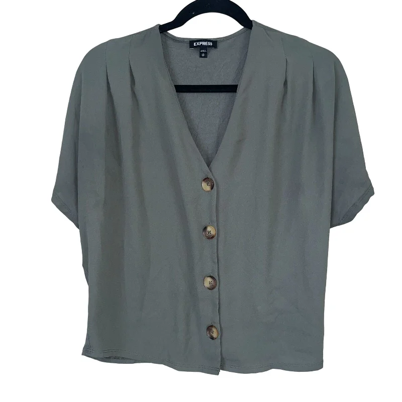 Price Cut Express Womens Sz S Short Sleeve Button Down Blouse Green