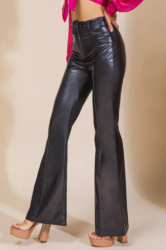 Inventory Reduction Faux Leather Flare Pants