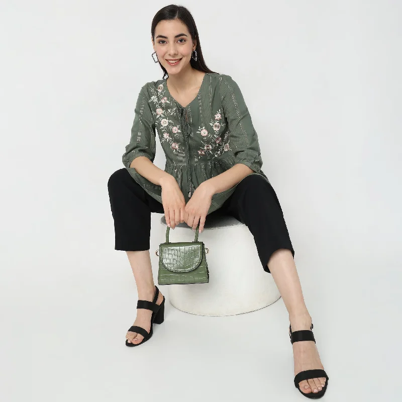 Sneak Peek Sale Flare Fit Embroidered Top