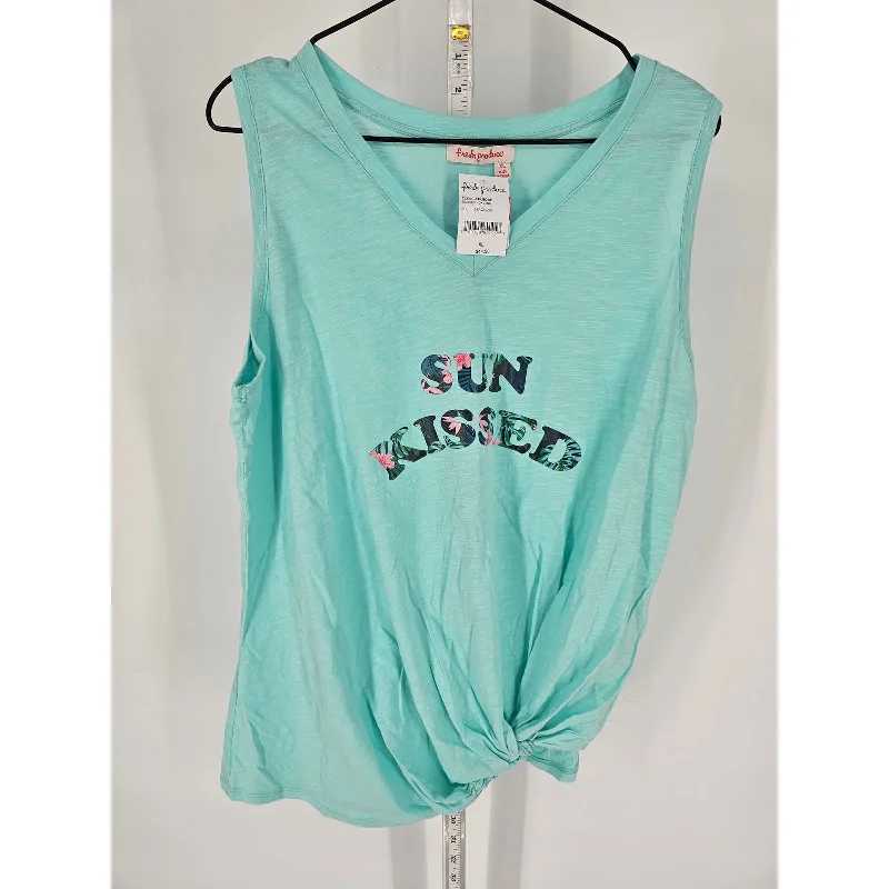 Quick Sale Fresh Produce Womens Sz XL V Neck Cotton Tank Top Sun Kissed Beachy Blue NEW