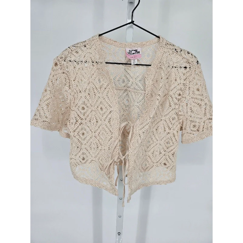 Price Reduction Future Collective Alani Noelle Womens Sz XXS Short Sleeve Crochet Top Ivory