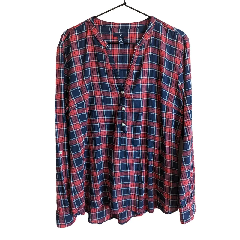 Super Deal Gap Womens Sz M Long Sleeve Button Down Plaid Shirt Red Blue