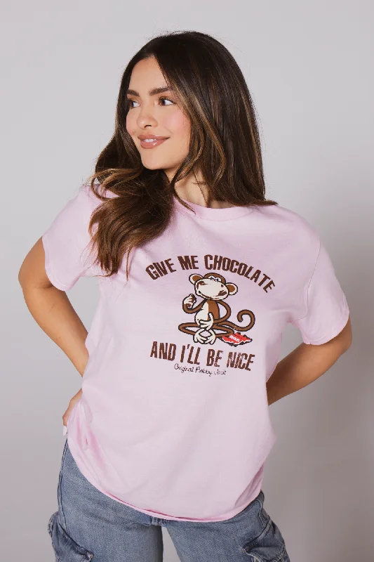 Loyalty Reward Give Me Chocolate- Bobby Jack Boyfriend T-Shirt -LT Pink