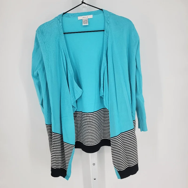 Must-Have Deals Grace Womens Sz L Open Front Cardigan Sweater Bright Blue Black White Striped Must-Have Deals Grace Womens Sz L Open Front Cardigan Sweater Bright Blue Black White Striped