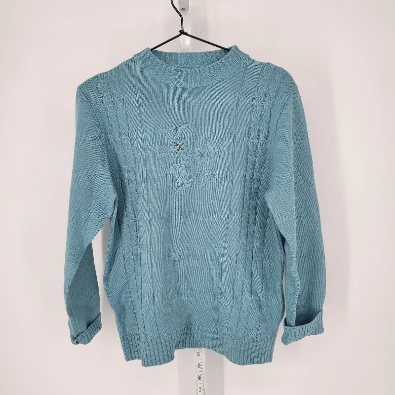 Price Reduction Haband Womens Sz S Knit Sweater Blue Floral Embroidered Front Thick Knit Price Reduction Haband Womens Sz S Knit Sweater Blue Floral Embroidered Front Thick Knit