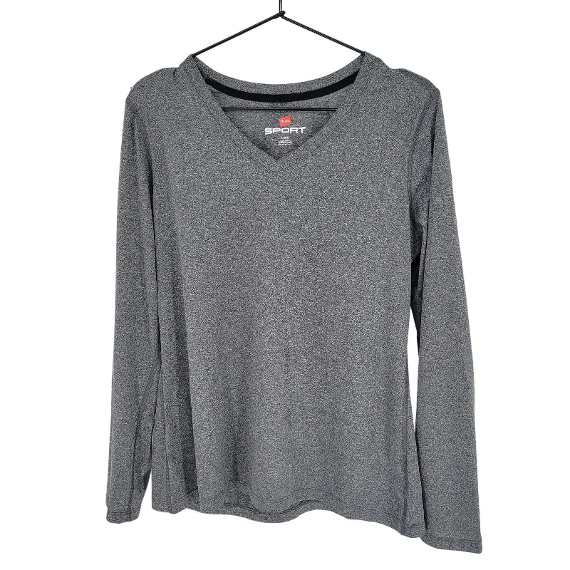 Clearance Sale Hanes Sport Womens Sz L Long Sleeve Athletic T Shirt Gray V Neck