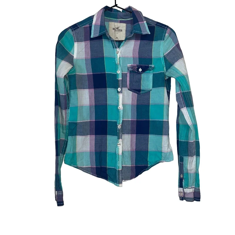 Super Bargain Hollister Womens Sz XS Button Front Long SLeeve Plaid Shirt Y2K 2000s