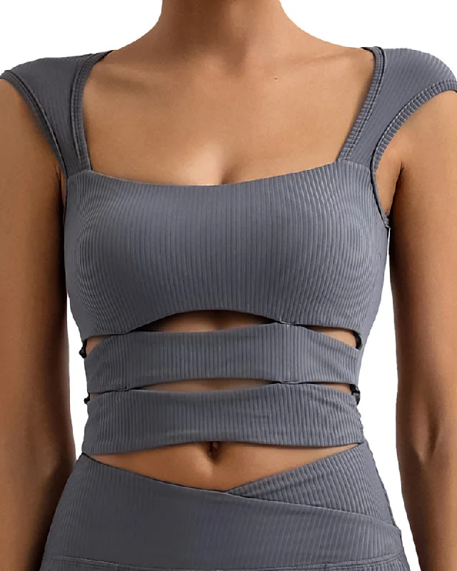 YEAR-End Sale Hollow Out Square Neck With Pad Quick Drying Sports Vest Gray Green Blue S-L