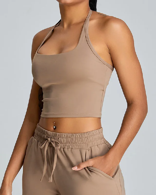 Best Deals Spring Halter Neck Sleeveless Sport Vest Green Pink White Brown S-XL