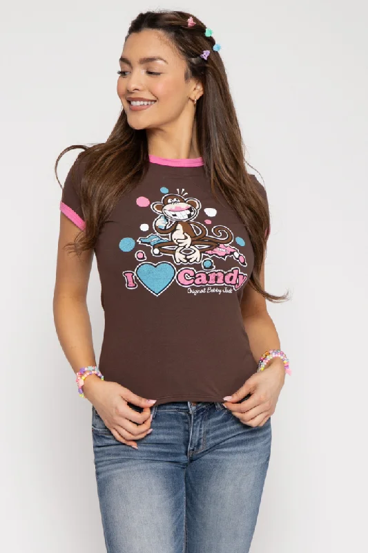 Early Access I Love Candy - Bobby Jack Ringer Top - Brown