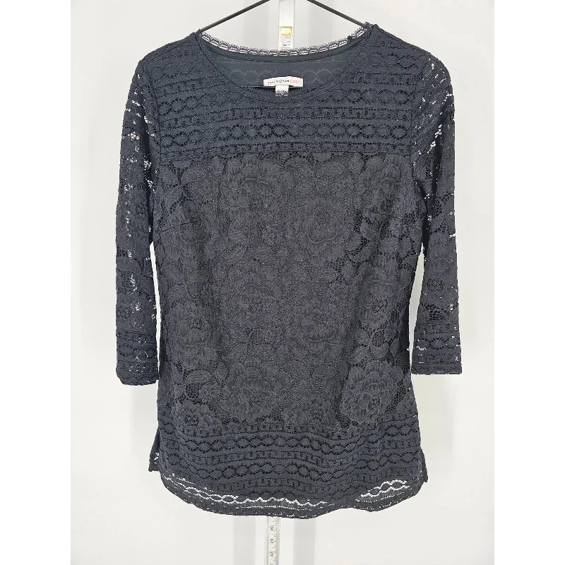 Exclusive Savings Isaac Mizrahi Live Womens Sz XXS Long Sleeve Blouse Black All Over Lace