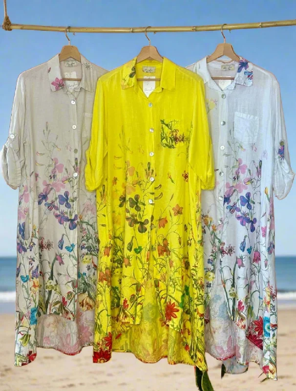 Seasonal Sale The Floral Print Italian Linen Button-Down Dress