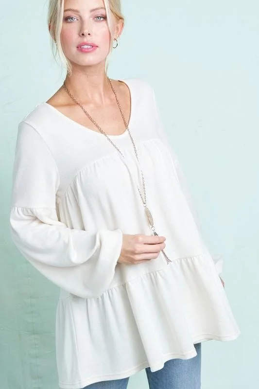 Crazy Savings Ivory - V-neck Long Sleeve Top