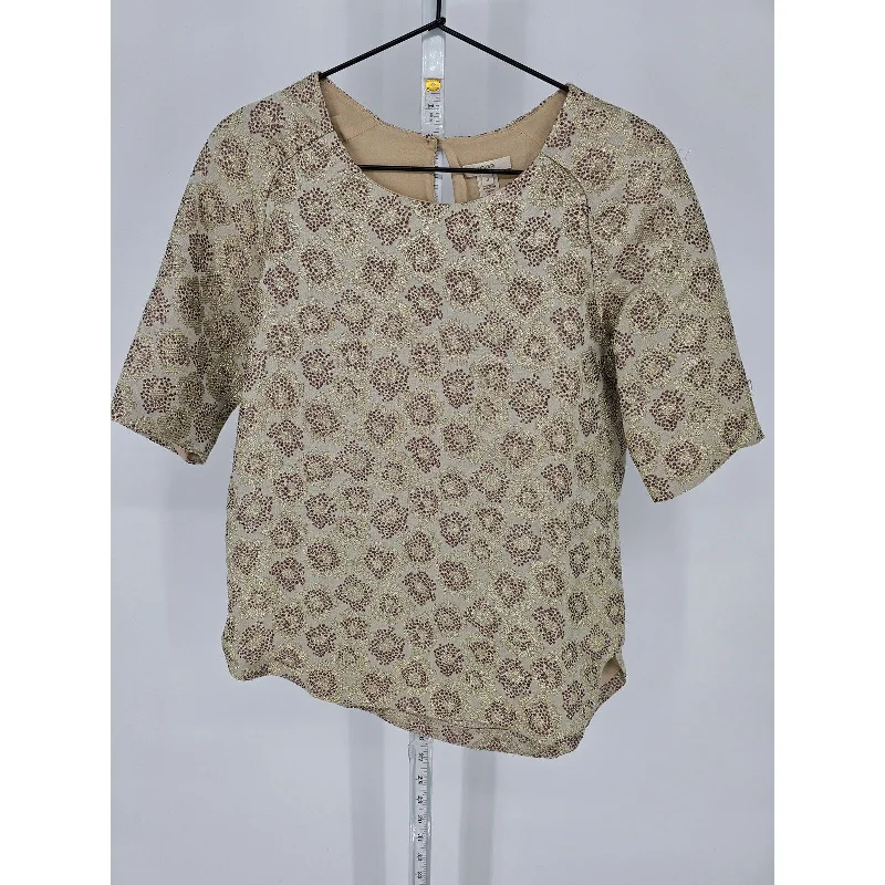 Savings Galore J Crew womens Sz 0 Short Sleeve Blouse Gold Dark Pink Floral Silk Blend Savings Galore J Crew womens Sz 0 Short Sleeve Blouse Gold Dark Pink Floral Silk Blend